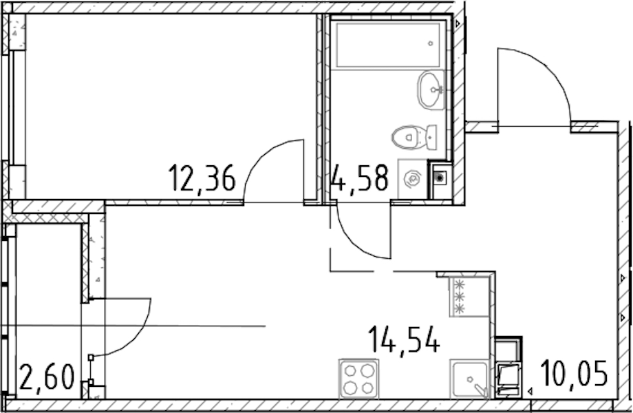 1-комнатная квартира 41.53 м², 16/17 эт., ЖК «Город Первых»